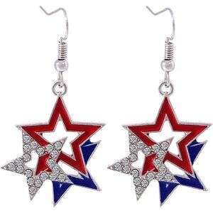 Women's White Blue Stripe American Flag USA Patriotic Dangle Earrings